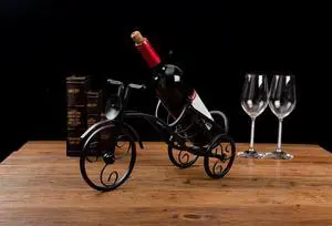 Asian Home Bicycle Wine Bottle Holder Desktop Bike Wine Rack Freestanding Countertop Bottle Holder for Wine Storage, Metal, Black Colored