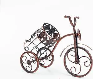 Asian Home Bicycle Wine Bottle Holder Desktop Bike Wine Rack Freestanding Countertop Bottle Holder for Wine Storage, Metal, Metallic Red Colored