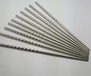 10 Pcs (5 Pairs) Spiral Design Silver Stainless Steel Chopsticks