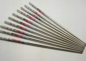 10 Pcs (5 Pairs) Peony Design Silver Stainless Steel Chopsticks