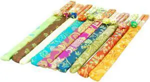 10 pairs Elegant Bamboo Chopsticks With Brocade Pouch