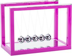 Newtons Cradle Balance Balls, 5 Pendulum Balls, with Mirror Desk Top Decoration Kinetic Motion Toy for Home and Office, Physics Toys for Teachers (Purple)