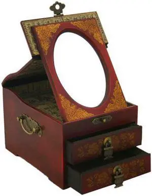 Asian Home Vintage Chinese Jewelry Keepsake Box W. Leather Surface