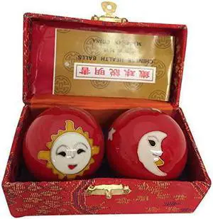 Baoding Balls Chinese Health Massage Exercise Stress Balls - Red Moon & Sun #2