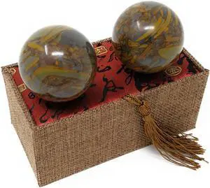 Bamboo Pattern Cyan Nuwa Marble Stone Chinese Healthy Exercise Massage Baoding Balls