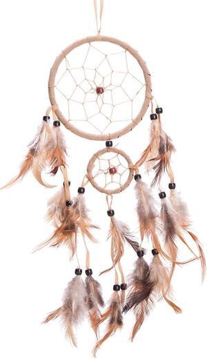 THY COLLECTIBLES 18" Traditional Beige Dream Catcher with Feathers Wall or Car Hanging Ornament 2 Circles
