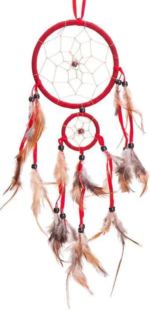 THY COLLECTIBLES 18" Traditional Red Dream Catcher with Feathers Wall or Car Hanging Ornament 2 Circles