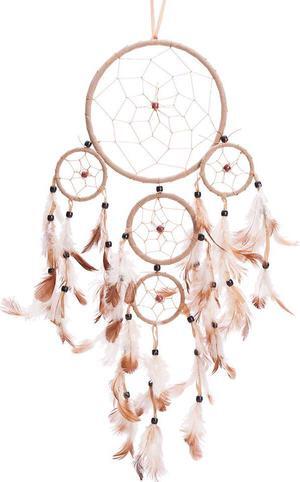 THY COLLECTIBLES 22" Traditional Beige Dream Catcher with Feathers Wall or Car Hanging Ornament 5 Circles