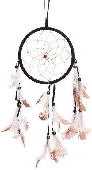 THY COLLECTIBLES 15" Traditional Black Dream Catcher with Feathers Wall or Car Hanging Ornament Single Circle