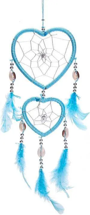 THY COLLECTIBLES 17" Traditional Blue Dream Catcher with Feathers Wall or Car Hanging Ornament Heart Shaped