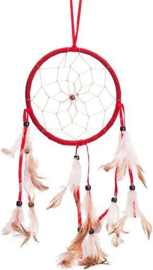 THY COLLECTIBLES 15" Traditional Red Dream Catcher with Feathers Wall or Car Hanging Ornament Single Circle