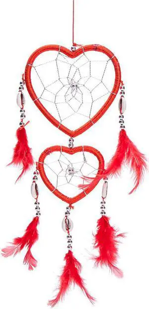 THY COLLECTIBLES 17" Traditional Red Dream Catcher with Feathers Wall or Car Hanging Ornament Heart Shaped