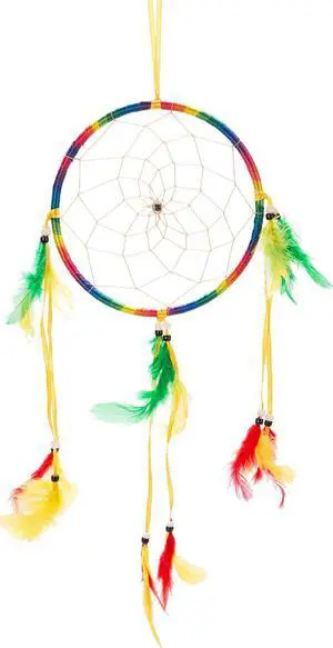 THY COLLECTIBLES 17" Traditional Rainbow Dream Catcher with Feathers Wall or Car Hanging Ornament Single Circle