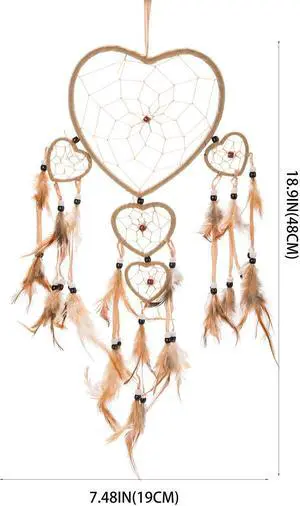 THY COLLECTIBLES 19" Traditional Brown Dream Catcher with Feathers Wall or Car Hanging Ornament Five Hearts