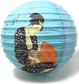 Oriental Chinese Japanese Festival Party Celebration Home Decor Lantern Geisha Design 16" (Blue)