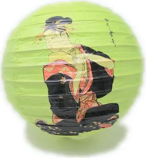 Oriental Chinese Japanese Festival Party Celebration Home Decor Lantern Geisha Design 16" (Green)