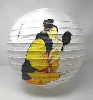 Oriental Chinese Japanese Festival Party Celebration Home Decor Lantern Geisha Design 16" (White)