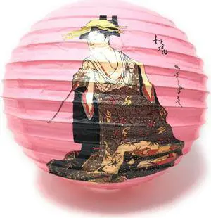 Oriental Chinese Japanese Festival Party Celebration Home Decor Lantern Geisha Design 16" (Pink)