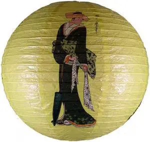 Japanese Geisha Design Round Paper Lantern (Yellow)