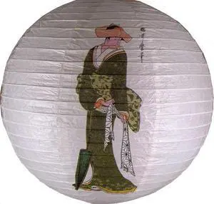 Japanese Geisha Design Round Paper Lantern (White)