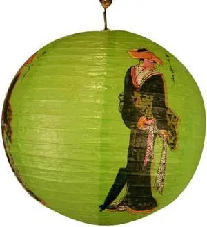 Japanese Geisha Design Round Paper Lantern (Green)