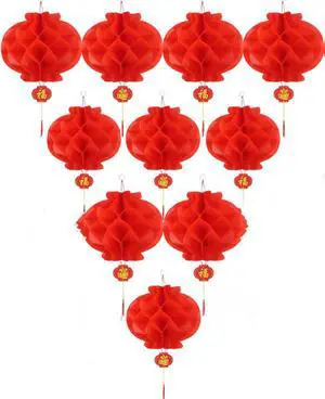 Red Paper Lantern Hanging Lanterns for Chinese Spring Festival, Wedding, Celebration, Lantern Festival Festive Decoration (8 INCH) (10 Piece)