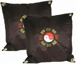 Set of 2 Oriental Silk Cushion Covers YING YANG (BLACK)