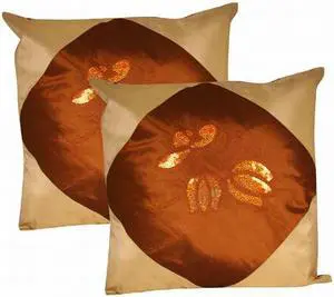 Set of 2 Oriental Silk Cushion Covers (Golden)
