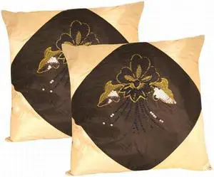 Set of 2 Oriental Silk Cushion Covers (BLACK)