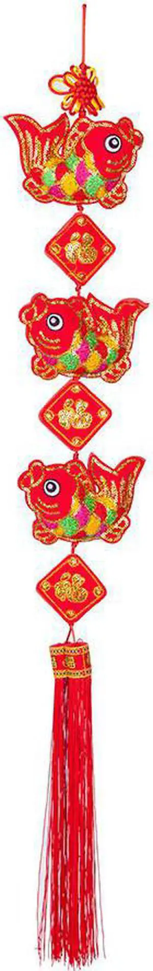 THY COLLECTIBLES Oriental Feng Shui Handcraft Knitted Sequin Embroidered Chinese Traditional Ornamental Knot Tassel for Home, Party & Holiday Decor Fu (Fortune) Fish