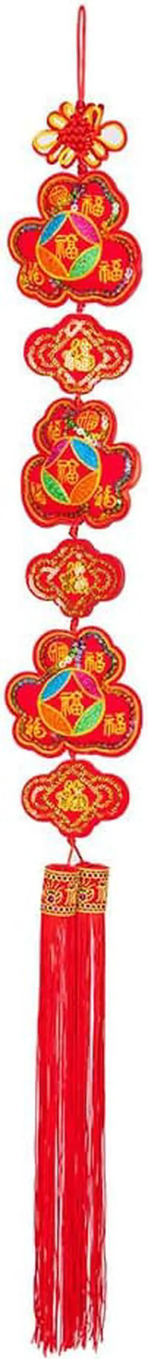 THY COLLECTIBLES Oriental Feng Shui Handcraft Knitted Sequin Embroidered Chinese Traditional Ornamental Knot Tassel for Home, Party & Holiday Decor Fu (Fortune)