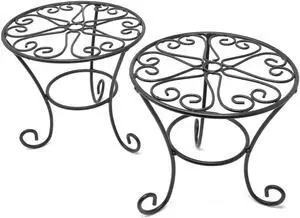 THY COLLECTIBLES Metal Potted Plant Stands Rust Proof Iron Art Flower Pot Holder Rack Steel Short Planter Supports Trivet Floor Garden Pots Containers Vase Fishbowl Stand (2 Pcs)