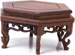 THY COLLECTIBLES Beautiful Hand Craft Hexagon Rosewood Oriental Fishbowl Vase Stand 4.5"
