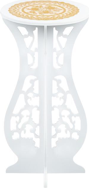 Beautiful White PVC Board Flower Plant and Vase Stand Display with Intricate Carvings and Gold Ornate Floral Nonslip Mat, Waterproof for Indoor and Outdoor Use (24" H x 12" W)