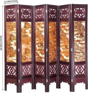 THY COLLECTIBLES Vintage Oriental Style 6 Panels Screen Room Divider FUR5008
