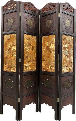Vintage Oriental Style 4 Panels Screen Room Divider