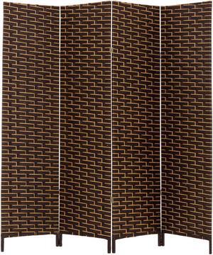 Decorative Freestanding Woven Bamboo 4 Panels Hinged Privacy Panel Screen Portable Folding Room Divider (Dark Mocha)
