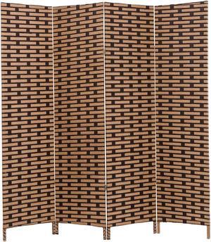 Decorative Freestanding Woven Bamboo 4 Panels Hinged Privacy Panel Screen Portable Folding Room Divider (Chocolate)