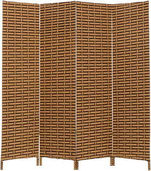 Decorative Freestanding Woven Bamboo 4 Panels Hinged Privacy Panel Screen Portable Folding Room Divider (Coffee Brown)