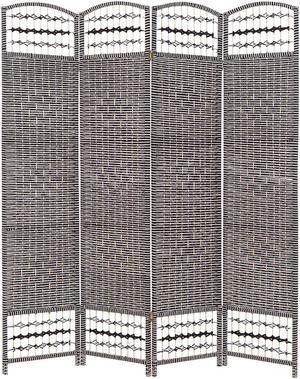Decorative Freestanding Woven Bamboo 4 Panels Hinged Privacy Panel Screen Portable Folding Room Divider 62" W X 68" H (Grey)