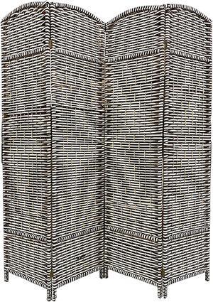 Decorative Freestanding Woven Bamboo 4 Panels Hinged Privacy Panel Screen Portable Folding Room Divider 63" W X 66.5" H (Black and White)