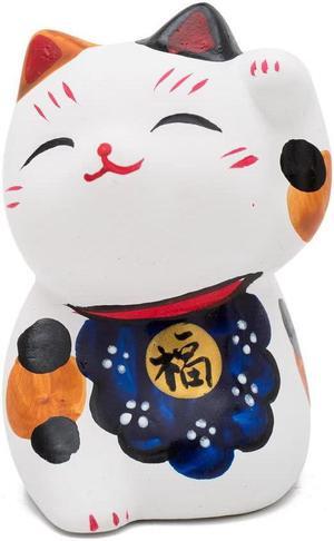 THY COLLECTIBLES Hand Painted White Feng Shui Mini Maneki Neko Lucky Cat Fu (Fortune)