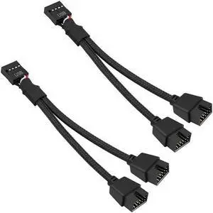 (2Pack)USB 2.0  9Pin Female to Dual 9-Pin Male Extension Cable ,Motherboard 9-PIN USB2.0 Header Splitter Nylon Braided for Computer Internal Motherboard-Black