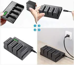 4 Pack Batteries and 4-Channel Charger for So-ny NP-F970, NP-F960, NP-F950, NP-F930, NP-F770, NP-F750, NP-F570, NP-F550