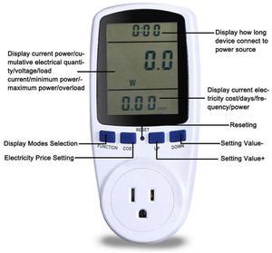 Tech Cabin Digital Power Meter US Plug LCD Power Saving Energy Monitor Watt Amp Volt KWh Meter Electricity Analyzer