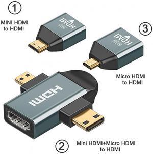 3pcs/set Micro & Mini HDMI to HDMI-compatible 1.4 Female 2-in-1 Combo Adapter 4K@60hz