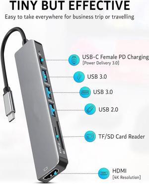 | 7 in 1 USB C to HDMI Dongle | USB C Hub Multi-Port Adapter for Type C Compatible Devices (4K HDMI Output, USB 3.0 Ports, SD/TF Card Reader, 100W PD)