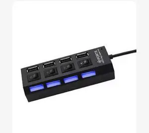4-Port USB Hub USB 2.0 Hub Data Transfer with Individual Switches Indicator Lights for PC Laptop(1M) Black