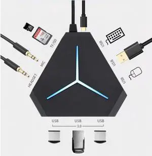 10-Port USB Hub 3.0/2.0, USB C Hub with  Long Cord, SD/TF Card Reader, USB Splitter for Laptop, Keyboard, Mouse, Mac, PC, Ipad Pro, Surface Pro and USB C Devices