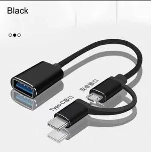 OTG Adapter Cable 2 in 1 USB to Type-C USB to Micro USB Nylon USB 3.0 Interface Fast Transfer Connector Converter for Cellphone Charging Line ( Black)